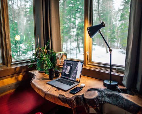 home workspace with water on the desk